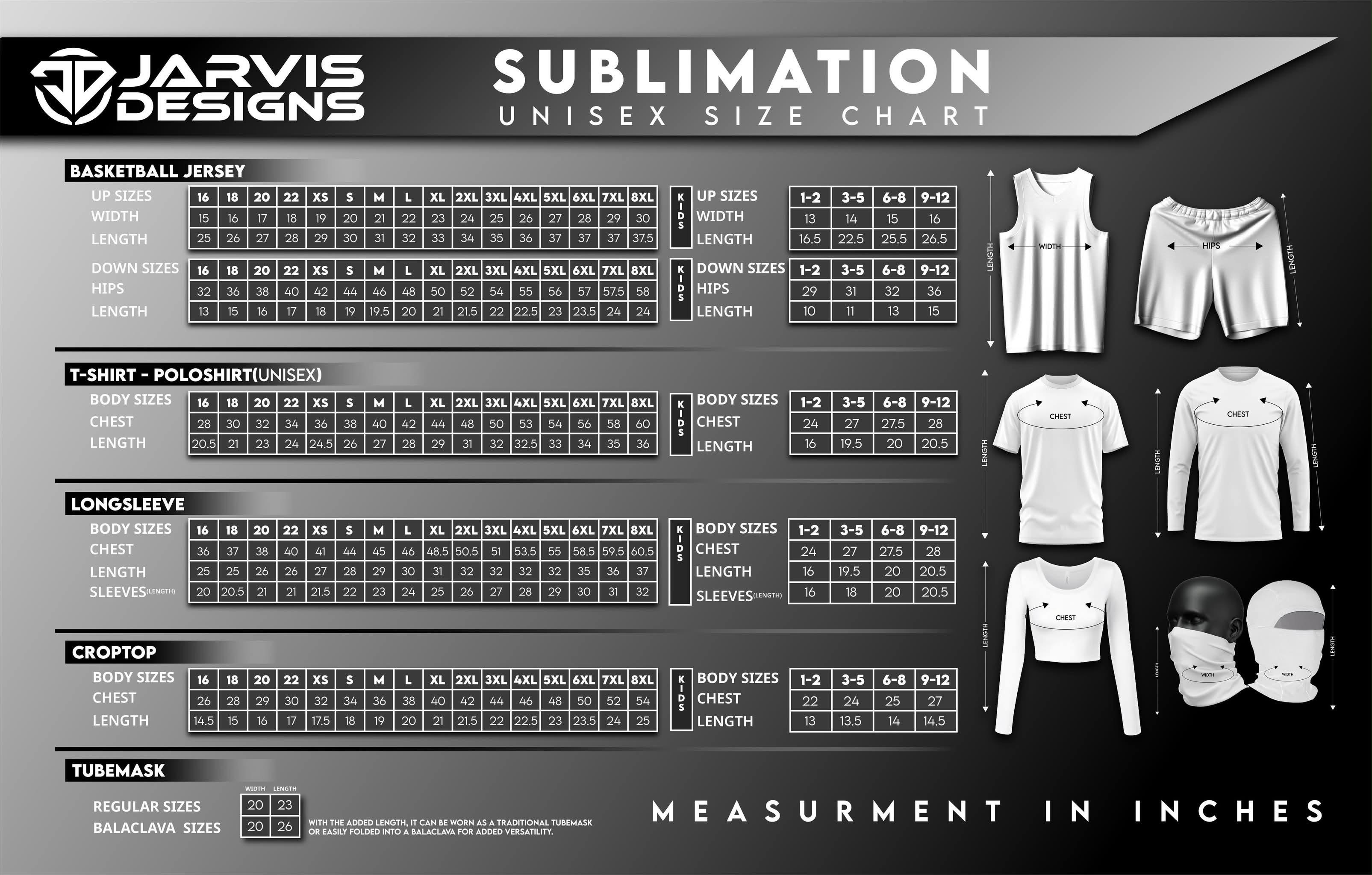 Jarvis Designs Size Chart